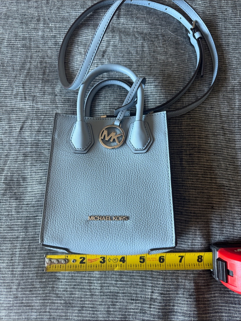 Michael Kors Light Blue Pebbled Leather Mini Tote Crossbody - Picture 2 of 6
